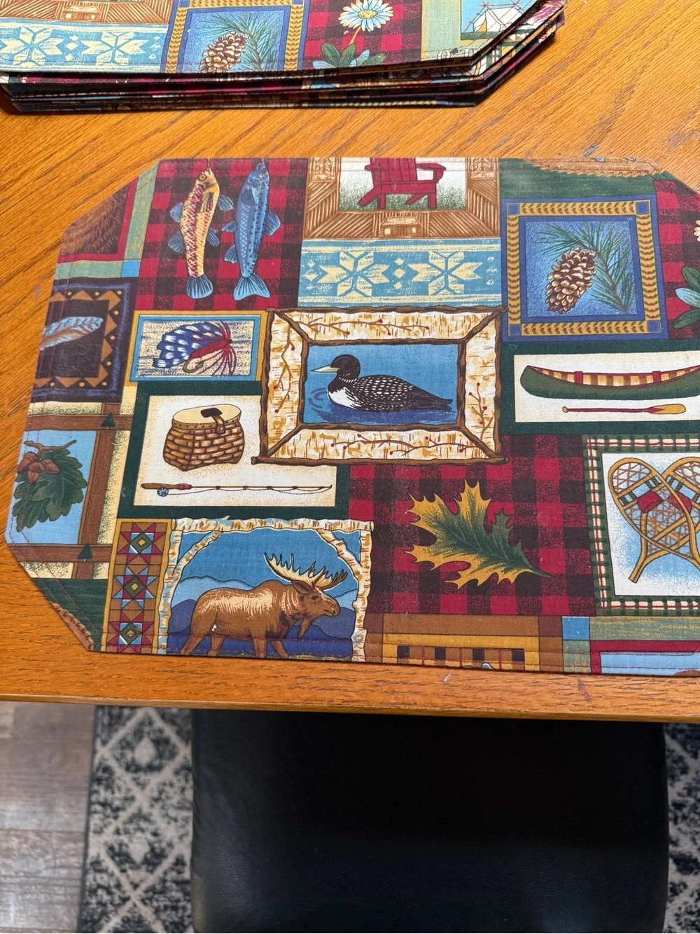 Cabin Decor -  Lodge Print Placemats with Red Buffalo Check - Lot of 8
